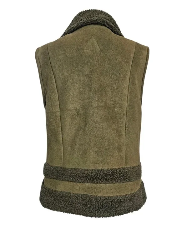 Fjallraven Fjall Women's Suede Sherpa Vest in Olive Green - Size Small - Picture 4 of 11